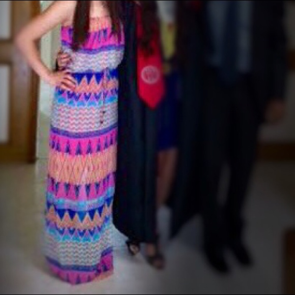 City Studio Aztec Print Strapless Maxi Dress